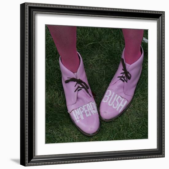 A Code Pink Member Demonstrates Her Feelings for President Bush During a Rally Opposing the War-null-Framed Photographic Print