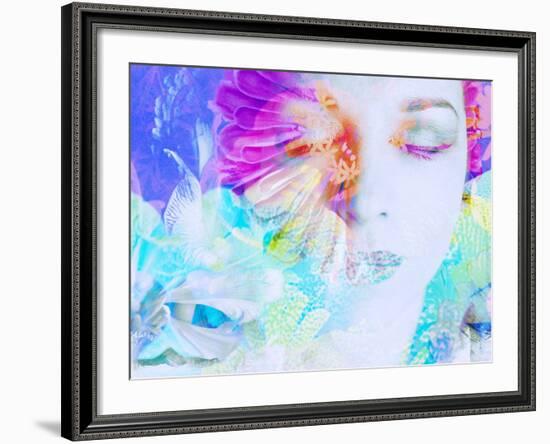 A Collage of Close-Up Portraits Layered with Flowers in Rainbow Colors-Alaya Gadeh-Framed Photographic Print