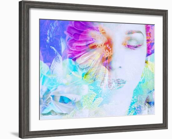 A Collage of Close-Up Portraits Layered with Flowers in Rainbow Colors-Alaya Gadeh-Framed Photographic Print