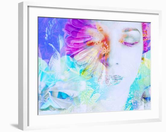 A Collage of Close-Up Portraits Layered with Flowers in Rainbow Colors-Alaya Gadeh-Framed Photographic Print