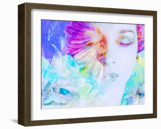 A Collage of Close-Up Portraits Layered with Flowers in Rainbow Colors-Alaya Gadeh-Framed Photographic Print