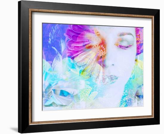 A Collage of Close-Up Portraits Layered with Flowers in Rainbow Colors-Alaya Gadeh-Framed Photographic Print