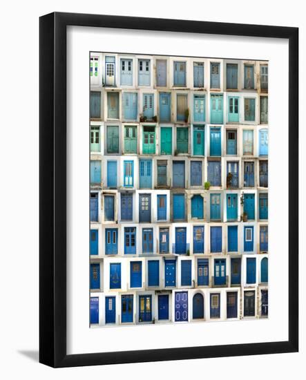 A Collage of Greek Doors, Classified by Colors Tonality and Presented in a White Border-Pinkcandy-Framed Photographic Print