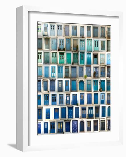 A Collage of Greek Doors, Classified by Colors Tonality and Presented in a White Border-Pinkcandy-Framed Photographic Print