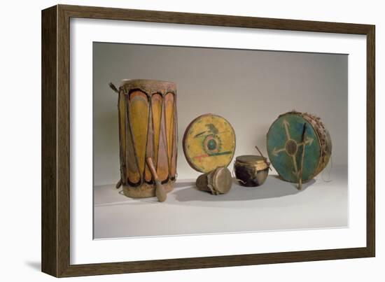 A Collection of American Indian Drums (Mixed Media)-American-Framed Giclee Print