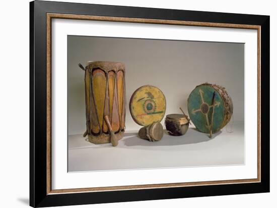 A Collection of American Indian Drums (Mixed Media)-American-Framed Giclee Print