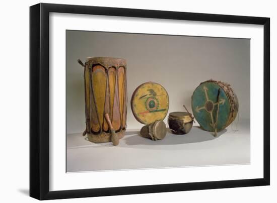 A Collection of American Indian Drums (Mixed Media)-American-Framed Giclee Print
