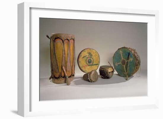 A Collection of American Indian Drums (Mixed Media)-American-Framed Giclee Print