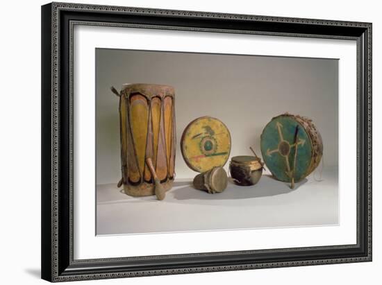 A Collection of American Indian Drums (Mixed Media)-American-Framed Giclee Print