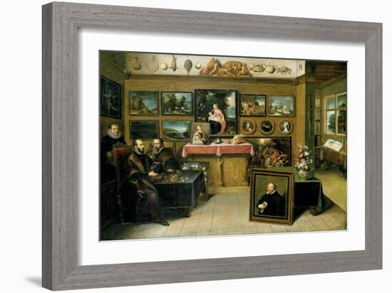 A Collector's Cabient with Abraham Ortelius and Justus Lipsius-Frans Francken the Younger-Framed Giclee Print