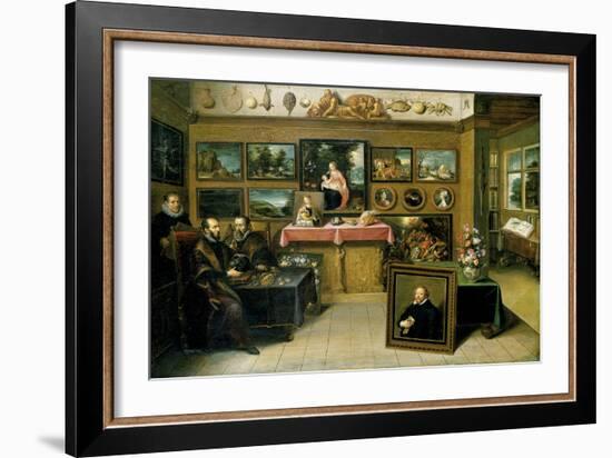 A Collector's Cabient with Abraham Ortelius and Justus Lipsius-Frans Francken the Younger-Framed Giclee Print
