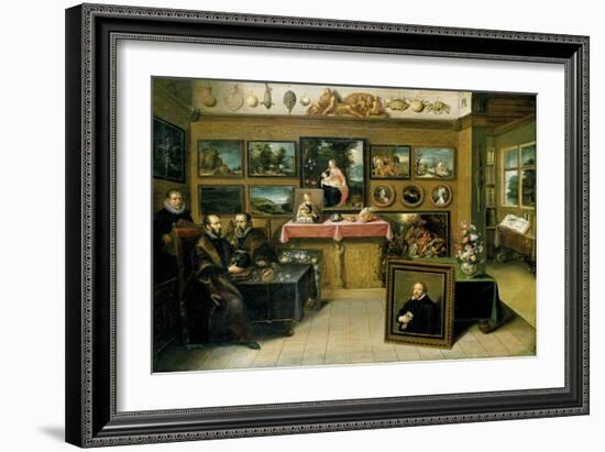 A Collector's Cabient with Abraham Ortelius and Justus Lipsius-Frans Francken the Younger-Framed Giclee Print