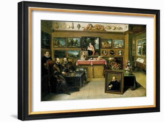 A Collector's Cabient with Abraham Ortelius and Justus Lipsius-Frans Francken the Younger-Framed Giclee Print