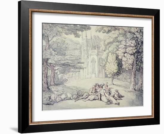 A College Green with a Group of Damsels and Young Gentlemen in the Foreground-Thomas Rowlandson-Framed Giclee Print