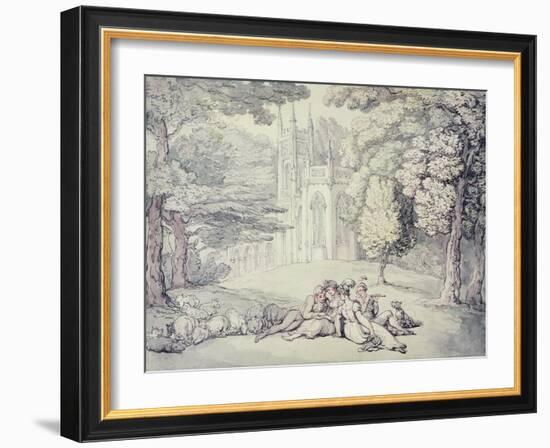 A College Green with a Group of Damsels and Young Gentlemen in the Foreground-Thomas Rowlandson-Framed Giclee Print