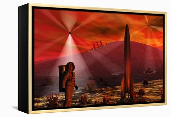 A Colony Being Established on an Alien Red Planet-null-Framed Stretched Canvas