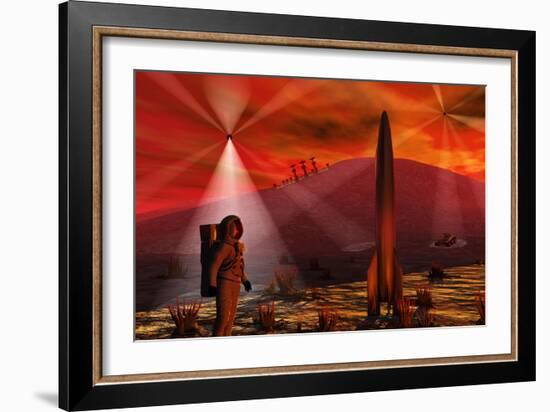 A Colony Being Established on an Alien Red Planet-null-Framed Art Print