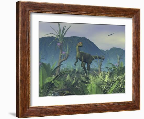 A Colorful Adult Male Dilophosaurus Explores a Hilltop-Stocktrek Images-Framed Photographic Print
