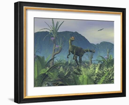 A Colorful Adult Male Dilophosaurus Explores a Hilltop-Stocktrek Images-Framed Photographic Print