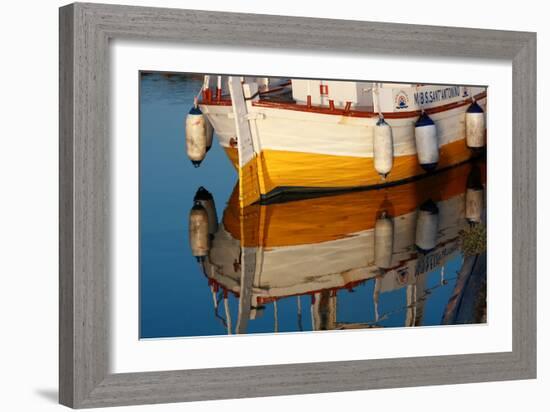 A Colorful Wooden Boat Reflected In The Calm Water Near Marsala, Sicily-Erik Kruthoff-Framed Photographic Print