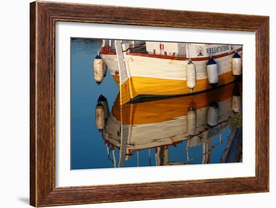 A Colorful Wooden Boat Reflected In The Calm Water Near Marsala, Sicily-Erik Kruthoff-Framed Photographic Print