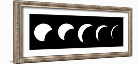 A Combo Picture Shows the Different Phases of a Partial Solar Eclipse-null-Framed Photographic Print