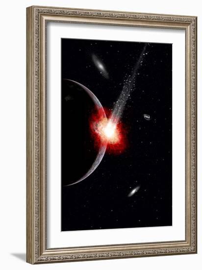 A Comet Hitting an Alien Planet-null-Framed Art Print