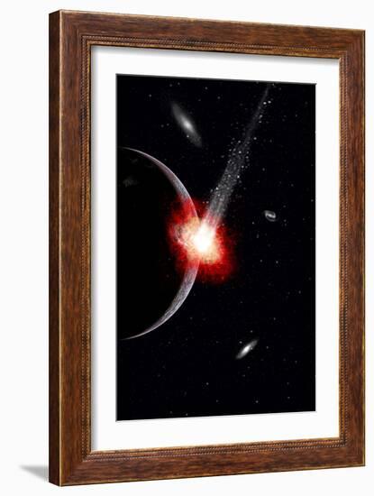 A Comet Hitting an Alien Planet-null-Framed Art Print