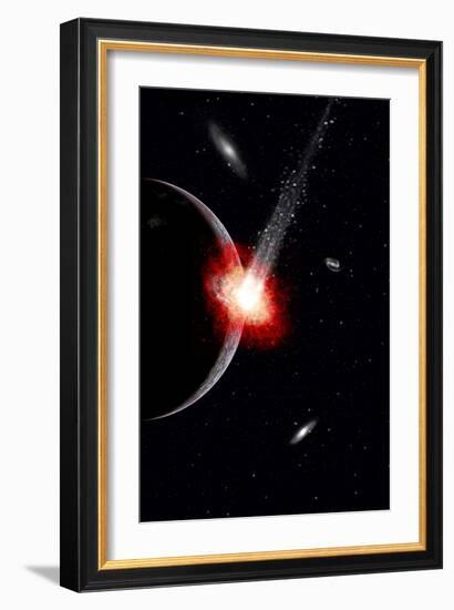 A Comet Hitting an Alien Planet-null-Framed Art Print