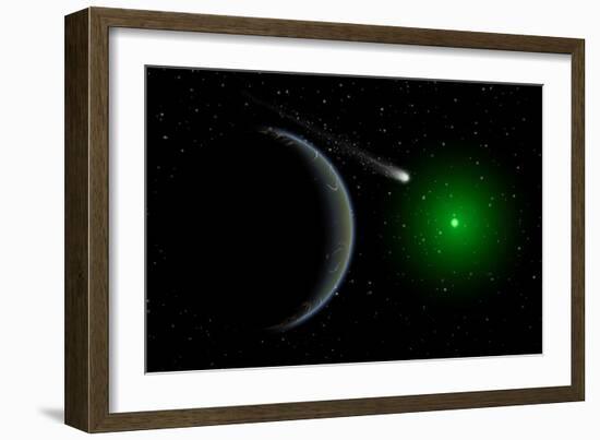 A Comet Passing a Distant Alien World-null-Framed Art Print