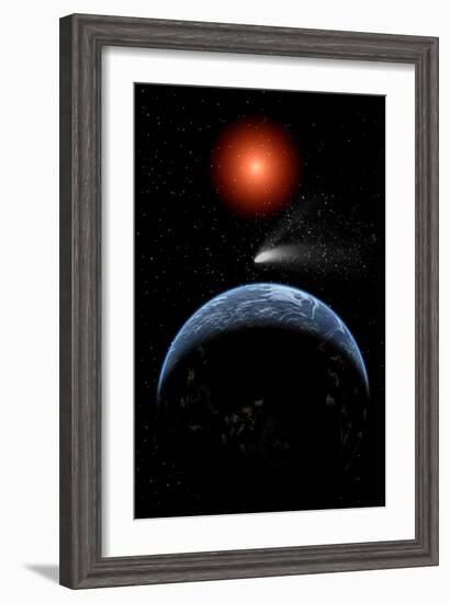 A Comet Passing the Earth on its Return Journey from around the Sun-null-Framed Art Print