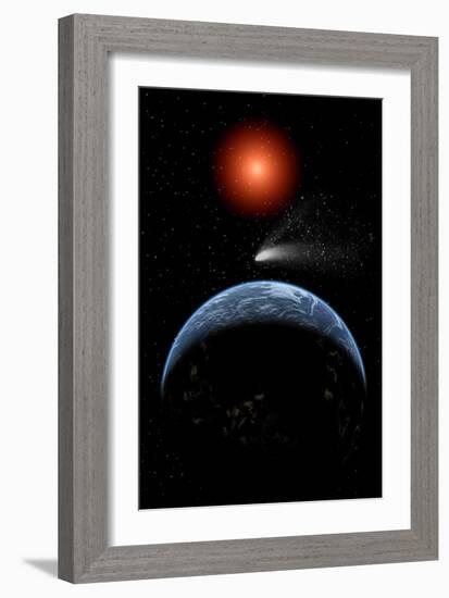 A Comet Passing the Earth on its Return Journey from around the Sun-null-Framed Art Print