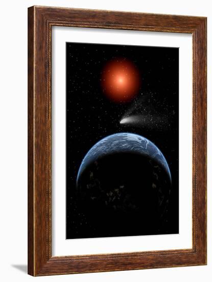 A Comet Passing the Earth on its Return Journey from around the Sun-null-Framed Art Print