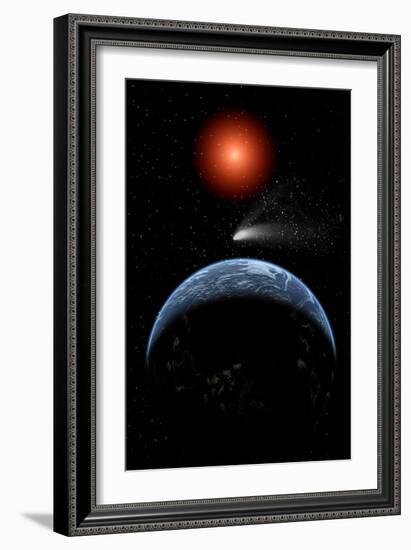 A Comet Passing the Earth on its Return Journey from around the Sun-null-Framed Art Print