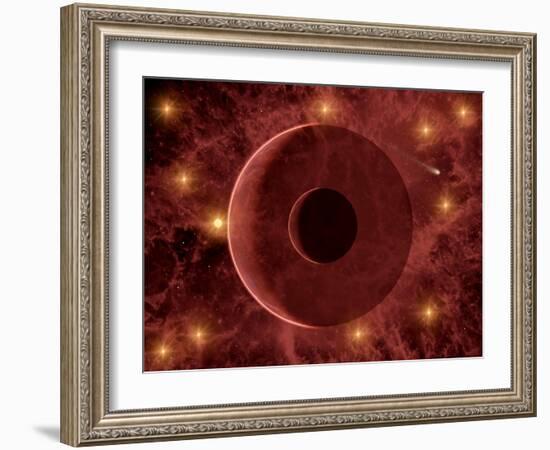 A Comet Passing Through a Nebulous Star Cluster-null-Framed Art Print