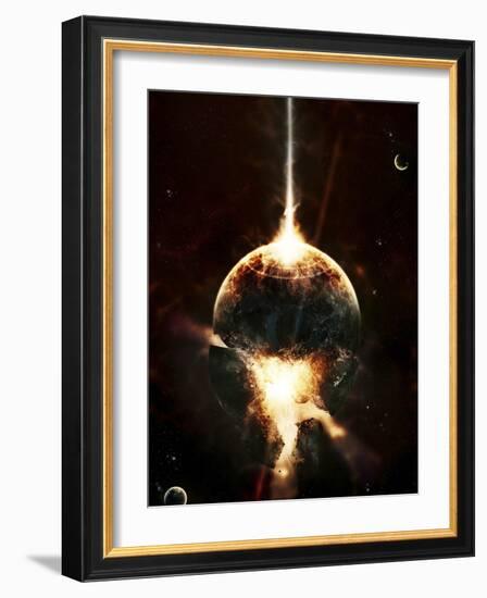 A Concentrated Gamma Ray Strikes a Planet, Tearing it Open-Stocktrek Images-Framed Photographic Print