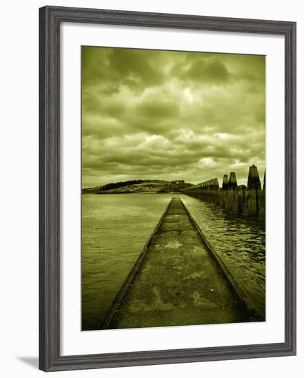 A Concrete Jetty on Water under a Stormy Sky-Cristina Carra Caso-Framed Photographic Print