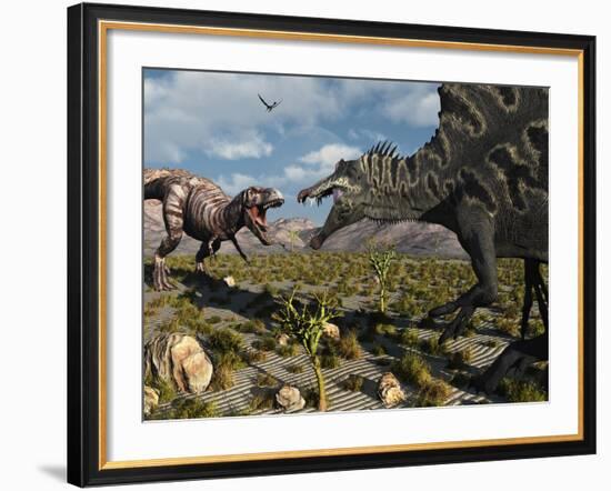 A Confrontation Between a T. Rex and a Spinosaurus Dinosaur-Stocktrek Images-Framed Photographic Print