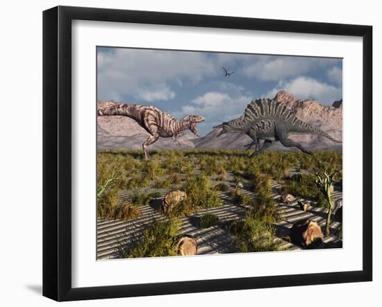 A Confrontation Between a T. Rex and a Spinosaurus Dinosaur-Stocktrek Images-Framed Photographic Print