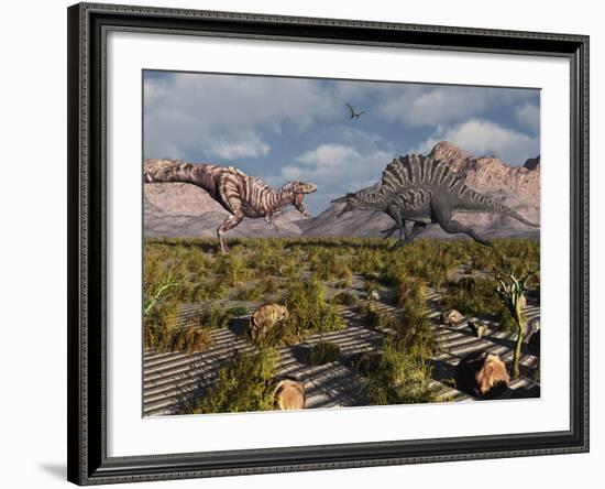 A Confrontation Between a T. Rex and a Spinosaurus Dinosaur-Stocktrek Images-Framed Photographic Print