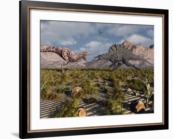 A Confrontation Between a T. Rex and a Spinosaurus Dinosaur-Stocktrek Images-Framed Photographic Print