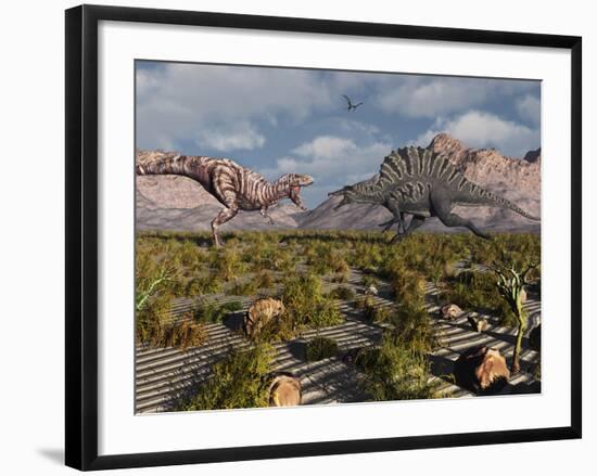 A Confrontation Between a T. Rex and a Spinosaurus Dinosaur-Stocktrek Images-Framed Photographic Print