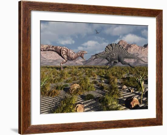 A Confrontation Between a T. Rex and a Spinosaurus Dinosaur-Stocktrek Images-Framed Photographic Print