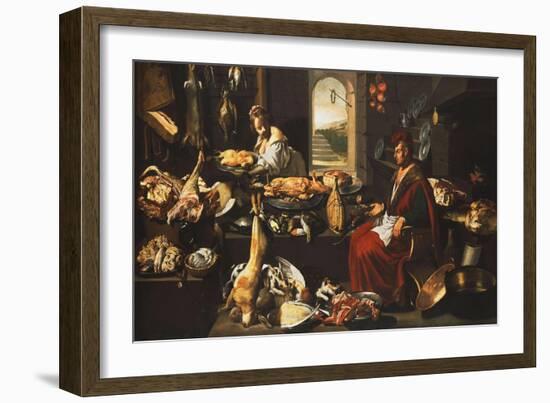 A Cook in a Well-Stocked Kitchen with a Serving Woman-Italian School-Framed Giclee Print