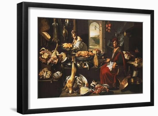 A Cook in a Well-Stocked Kitchen with a Serving Woman-Italian School-Framed Giclee Print