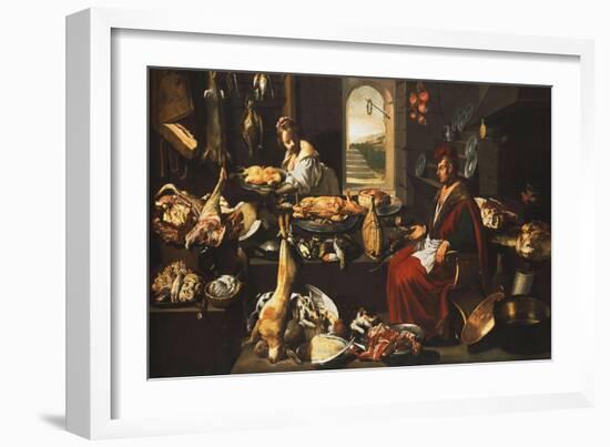 A Cook in a Well-Stocked Kitchen with a Serving Woman-Italian School-Framed Giclee Print