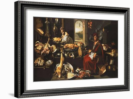 A Cook in a Well-Stocked Kitchen with a Serving Woman-Italian School-Framed Giclee Print