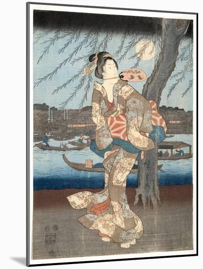 A Cool Summer Evening at Ryogoku, 1848-51-Utagawa Hiroshige-Mounted Giclee Print