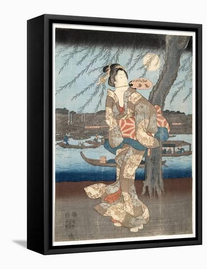 A Cool Summer Evening at Ryogoku, 1848-51-Utagawa Hiroshige-Framed Premier Image Canvas