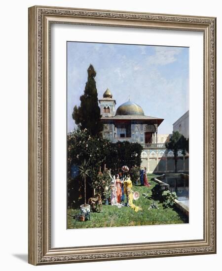 A Corner in the Garden of the Harem; Un Angolo De Giardino Dell'Harem, 1877-Alberto Pasini-Framed Giclee Print